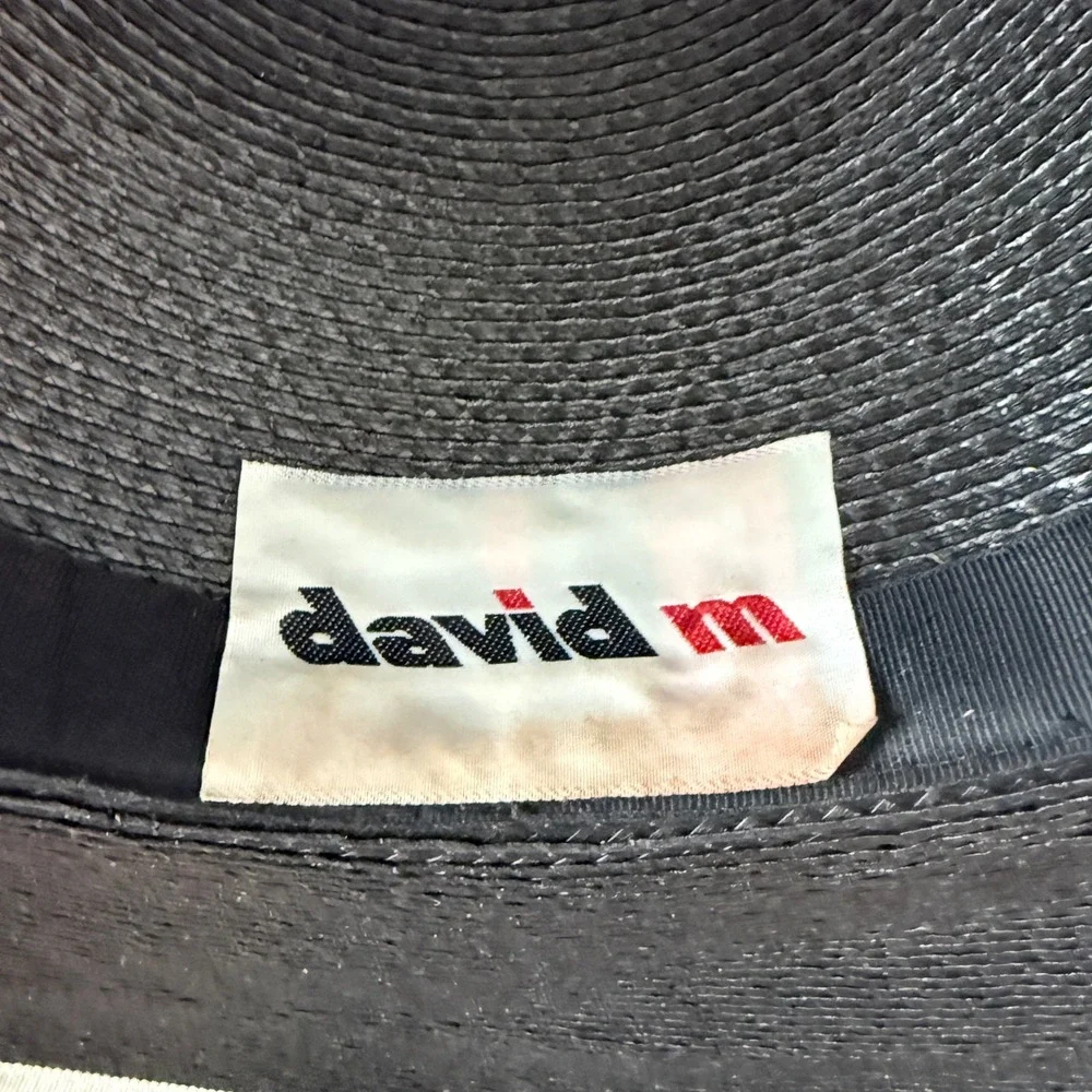 David M Designer Luxury Old Money OS Black White Straw Hat Tulle Kentucky Derby